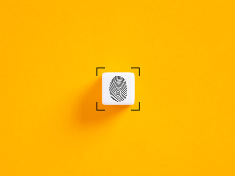 Fingerprint scan push button. Encryption and access control system for identity verification or electronic signing. Biometric authentication technology.