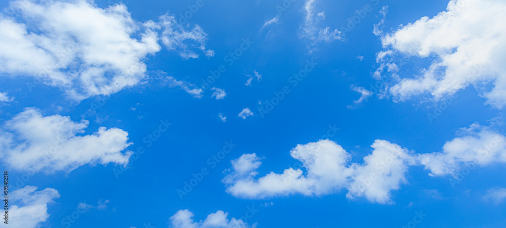 Canvas Prints Cloudscape. Blue sky and white clouds, wide panorama. Beautiful nature pattern, positive energy meditation relaxation inspiration nature concept. Natural environment. Sunny blue sky