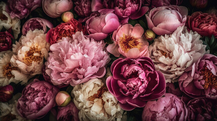 Peonies flat lay background. AI
