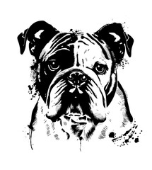 bulldog monochrome graphic object. Dog face. Hand-drawn vector illustration.