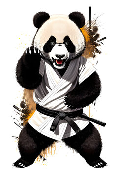 Illustration of a panda bear in a karate pose. Generative AI