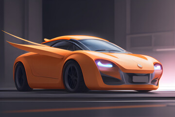 Orange luxurious car, concept art. Generative AI