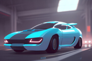 Fototapeta na wymiar Blue sports car illustration. Generative AI
