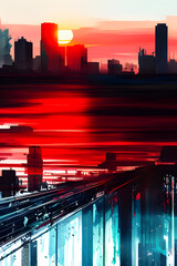 Abstract city skyline at sunset. Generative AI