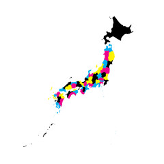 Fototapeta na wymiar Japan political map of administrative divisions - prefectures, metropilis Tokyo, territory Hokaido and urban prefectures Kyoto and Osaka. Blank vector map in CMYK colors.