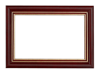 Horizontal classic wooden photo frame with copy space isolated on transparent background. PNG...