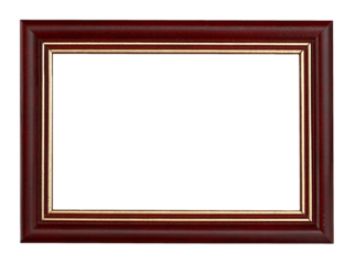 Horizontal classic wooden photo frame with copy space isolated on transparent background. PNG format clip art.