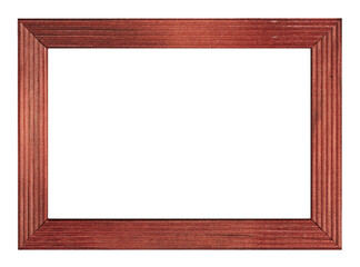 Horizontal classic wooden photo frame with copy space isolated on transparent background. PNG format clip art.