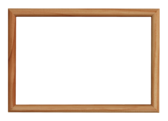 Horizontal classic wooden photo frame with copy space isolated on transparent background. PNG format clip art.