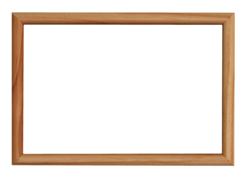 Horizontal classic wooden photo frame with copy space isolated on transparent background. PNG format clip art.
