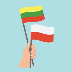 Flags of Lithuania and Poland, Hand Holding flags