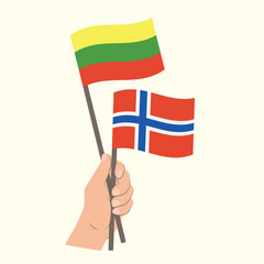 Flags of Lithuania and Norway, Hand Holding flags