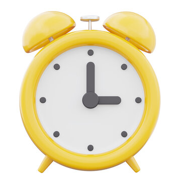 3d rendering yellow alarm clock icon symbol watch design illustration