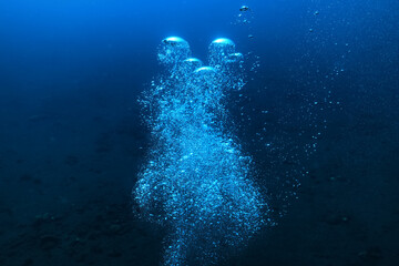Fototapeta na wymiar air bubbles underwater background diving in the sea