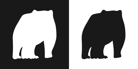 Bear. A set of isolated icons, a black-and-white logo on a white-and-black background