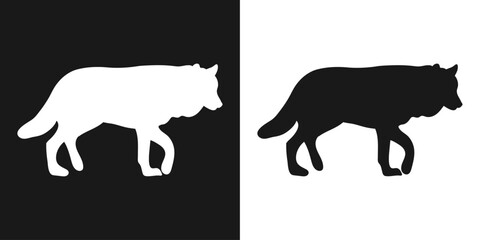 Wolf. A set of isolated icons, a black-and-white logo on a white-and-black background
