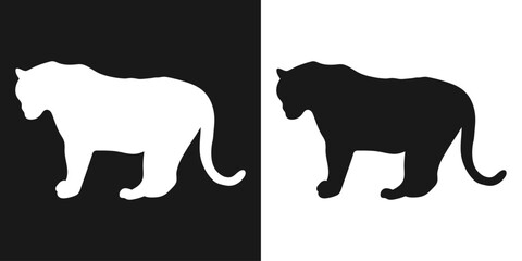 Tiger. A set of isolated icons, a black-and-white logo on a white-and-black background