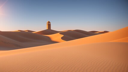 Fototapeta na wymiar An Inspiring View Of A Desert With A Tower In The Distance AI Generative