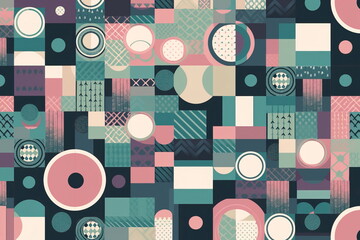 pattern with a retro aesthetic, featuring funky geometric shapes and bright colors Generative AI