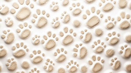Fototapeta na wymiar Pet paw pattern, Seamless pet footprints pattern, cat or dog paw pattern on white background, Pet paw texture. 