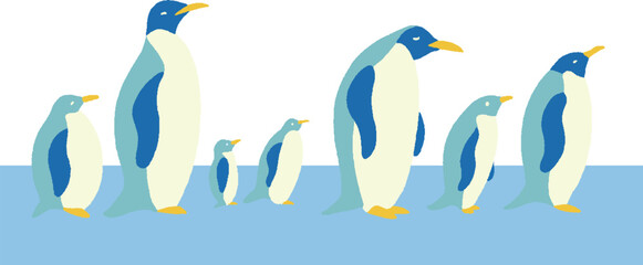 ペンギン親子のお散歩　納涼・夏の背景素材 © satsuki