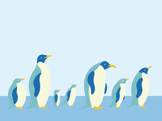 Fototapeta na wymiar ペンギン親子のお散歩　納涼・夏の背景素材