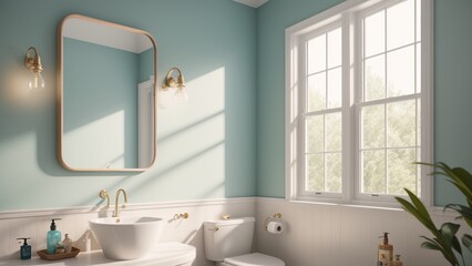 Fototapeta na wymiar An Elegant Bathroom With A White Toilet And A White Sink AI Generative