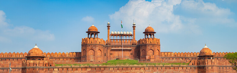 Panorama of The Red Fort also known as Lal Qila is located in New Delhi, India, UNESCO World Heritage Sites