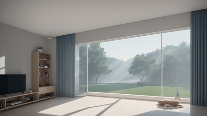 Fototapeta na wymiar A Captivating Rendering Of A Living Room With A Large Window AI Generative