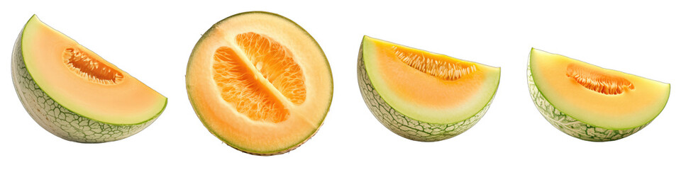 Set of melon slices on transparent background
