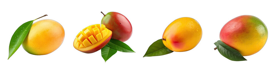Set of mangoes on transparent background