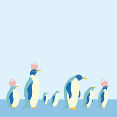 ペンギン親子のお買い物　納涼・夏の背景素材