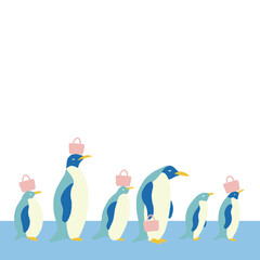 ペンギン親子のお買い物　納涼・夏の背景素材