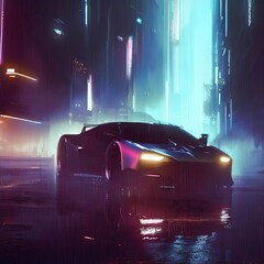 night car in the futuristic city, Generative AI