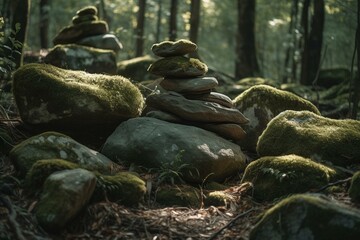Fototapeta na wymiar Forest rocks for meditation. Generative AI