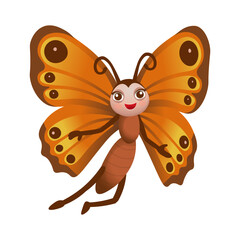  Funny cartoon butterflys.Blue and brown butterflies. Cartoon butterflys for children on a white background