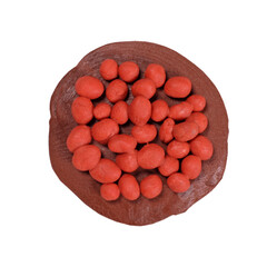 powder balls, female cosmetics for facial skin care, from plasticine isolated on white