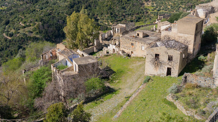 Fototapeta na wymiar ruins of the ghost town of Gairo, central Sardinia 