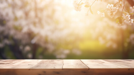 Summer Background With Empty Wooden Table Natural Template. Generative Ai