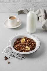 granola baked with nuts and milk
