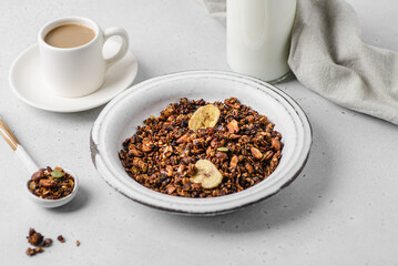 granola baked with nuts and milk