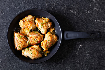 garlic rosemary thyme herbed fried chicken thighs