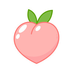 Peach cartoon vector. Doodle peach with leaves icon. Peach fruit in shape of heart isolated on white background. Farm, natural food, fresh fruits.