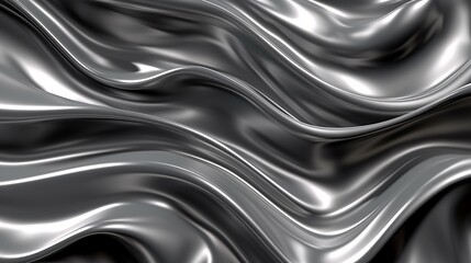 Silver chrome metal texture with waves, liquid silver metallic silk wavy design, 3D render illustration Generative AI