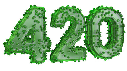 A 3D illustration featuring the numbers '420' made of transparent plastic material.