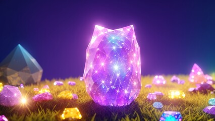 A Remarkable Image Of A Glowing Owl Sitting In A Field Of Crystals AI Generative
