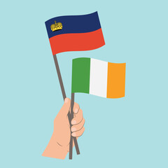 Flags of Liechtenstein and Ireland, Hand Holding flags