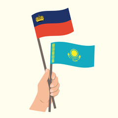 Flags of Liechtenstein and Kazakhstan, Hand Holding flags