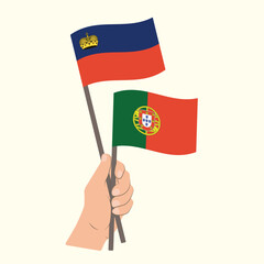 Flags of Liechtenstein and Portugal, Hand Holding flags