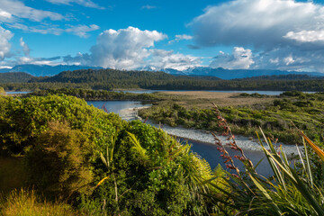 Fototapeta na wymiar Okarito Lagoon, Tai Poutini National Park, Westland, on the West Coast of New Zealand's South Island.